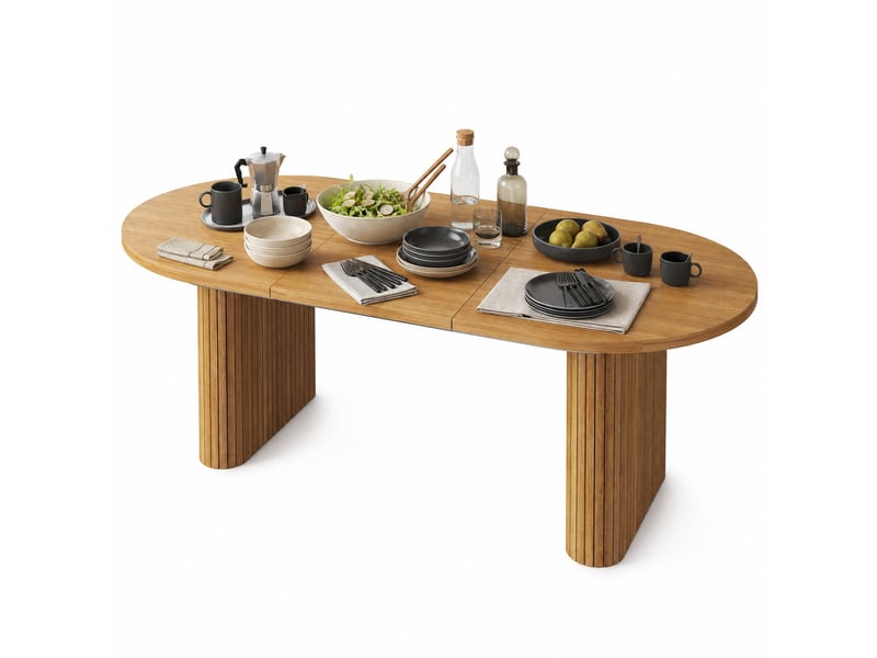  Table extensible pour 4 personnes avec plateau ovale et pieds texturés, en mdf et métal, marron, 120 × 80 × 75,5 cm  - Conforama A