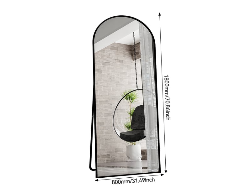 Miroir complet arqué 180 x 80 cm, miroir de sol avec support, miroir sur pied our chambre à coucher, salle de bain, entrée, couloir, noir - Conforama C