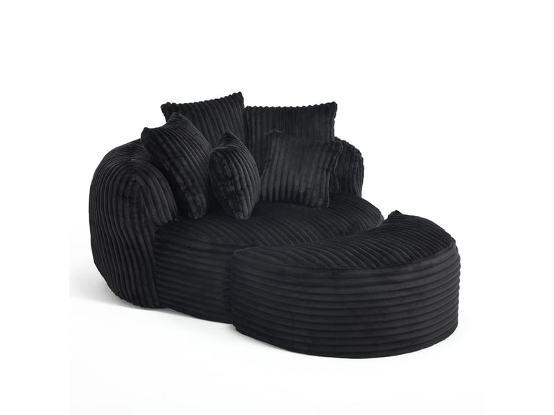 Fauteuil lounge rond oversize en chenille, avec repose-pieds et 5 coussins, sans pieds - Conforama D