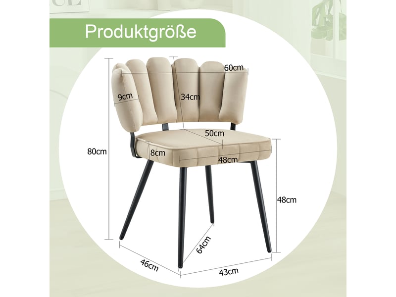 Chaises de salle à manger lot de 2 à dossier éventail - assise rembourrée, velours texturé et métal noir - Conforama D