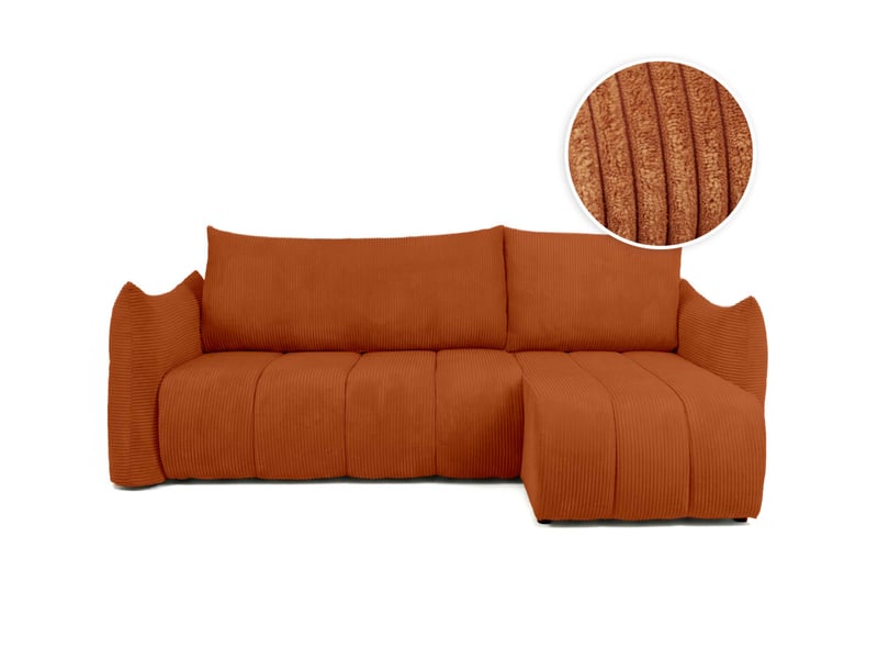  Canapé d'angle lysia mini réversible et convertible en velours côtelé - terracotta LYSIA - Conforama A