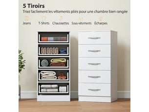 Chiffonnier 5 tiroir(s)    <strong></strong> <strong></strong> coloris blanc largeur 40 cm hauteur 85 cm