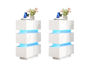 Table de chevet étroite avec prise électrique et éclairage led – 3 tiroirs, lot de 2, 20 x 40 x 59.5 cm, blanc
