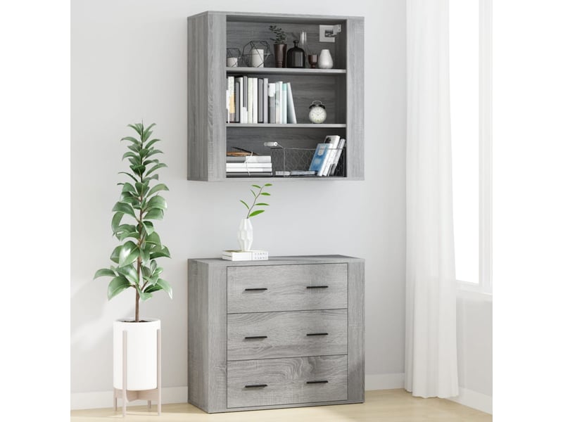  Buffet haut - bahut - meuble de rangement sonoma gris bois d'ingénierie  - Conforama C
