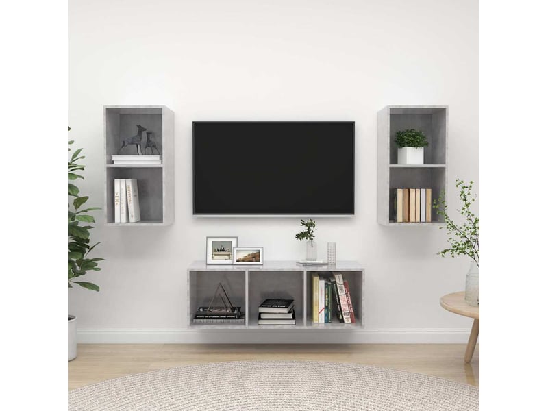  Ensemble de meuble tv - banc tv - meuble de rangement 3 pcs gris béton bois d'ingénierie  - Conforama B