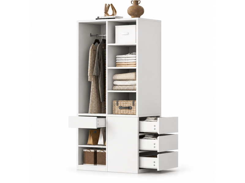  Armoire penderie 70x50x170 cm avec grand espace de suspension, dressing individuel avec plusieurs tiroirs, étagères ouvertes et rangements, blanc OPULERANE TRADING LTD - Conforama A
