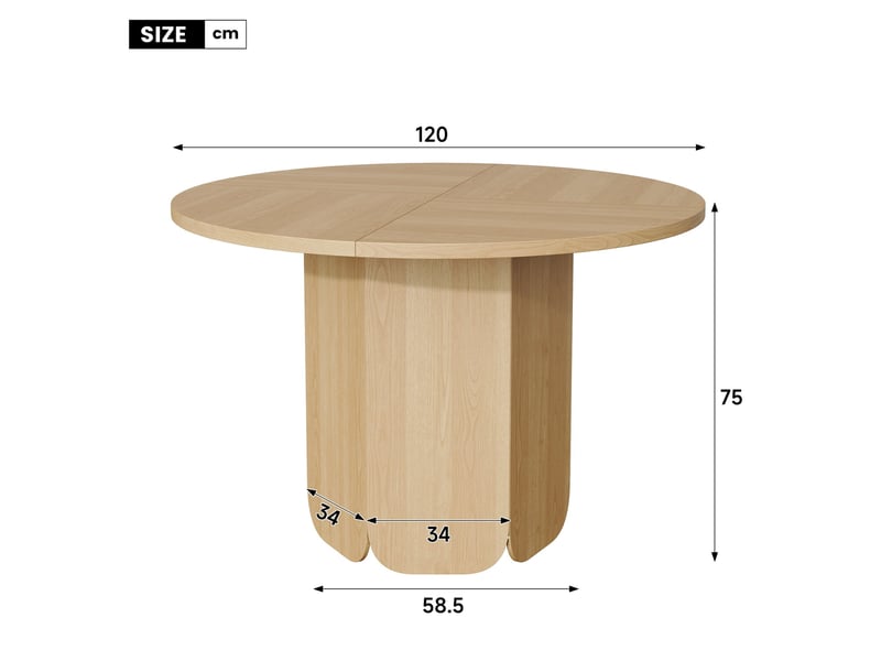  Ensemble table ronde 120 cm + 4 chaises de salle à manger, style scandinave &amp; mid-century, rotin cannage, assise lin beige  - Conforama W