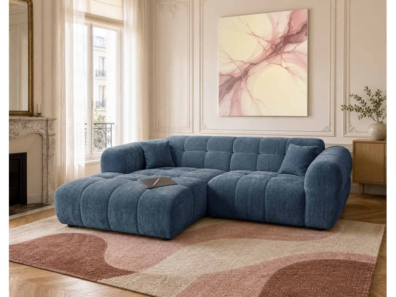  Mini ray - canapé d'angle gauche 4 places en tissu texturé - best mobilier - bleu MINI RAY - Conforama B