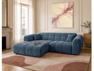 Canapé d'angle gauche fixe BESTMOBILIER MINI RAY 4 places Tissu Bleu