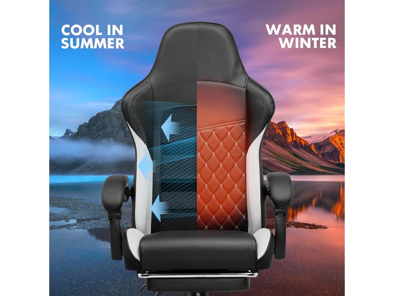  Gtplayer chaise de jeu avec double dossier, repose-pieds, housse amovible, 150kg, réglable - blanc GTP100-BLKWT - Conforama B