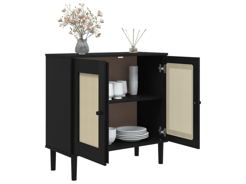  Buffet - bahut - meuble de rangement senja aspect rotin noir 80x35x80 cm bois massif de pin  - Conforama D