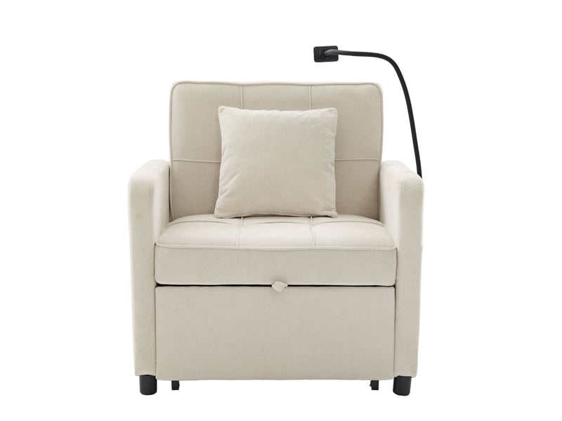 Fauteuil lit convertible 1 place 167 cm-dossier réglable 5 positions avec rangement et tablette-chenille beige - Conforama A