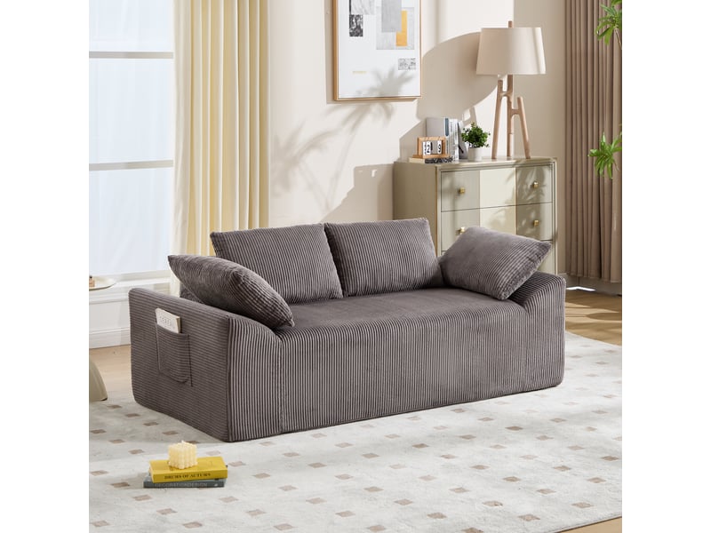Canapé de sol 2 places avec poches latérales - assise profonde, tissu - marron et gris - Conforama B