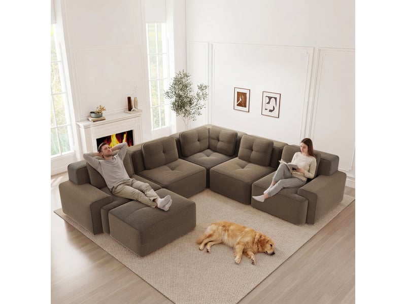  Grand canapé panoramique modulable velours côtelé marron – 295 x 295 x 69 cm Fay Lum - Conforama D