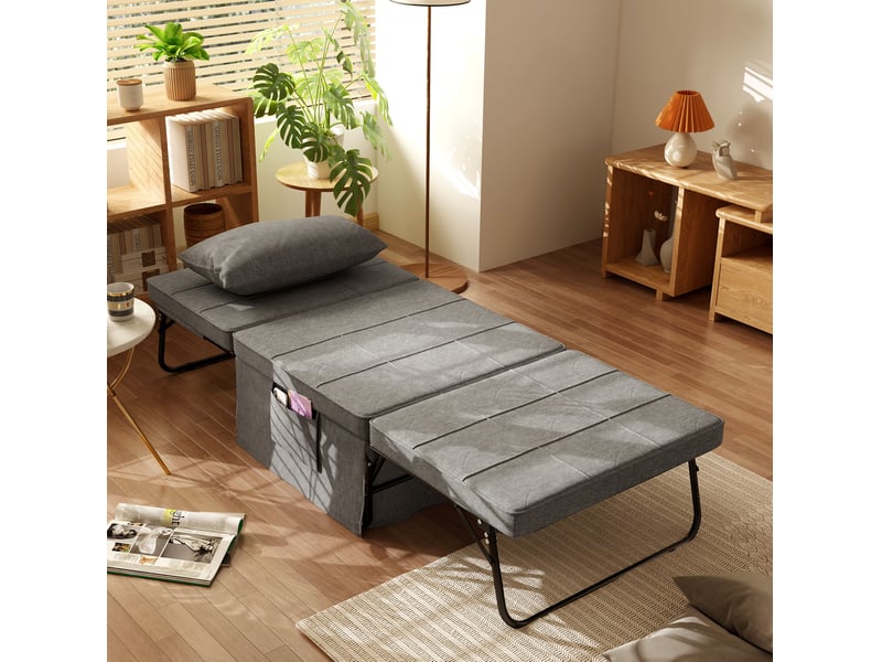  Lit pliant 4-en-1 188x75x38 cm avec dossier réglable sur 5 positions, structure en acier grise, sans matelas  - Conforama B