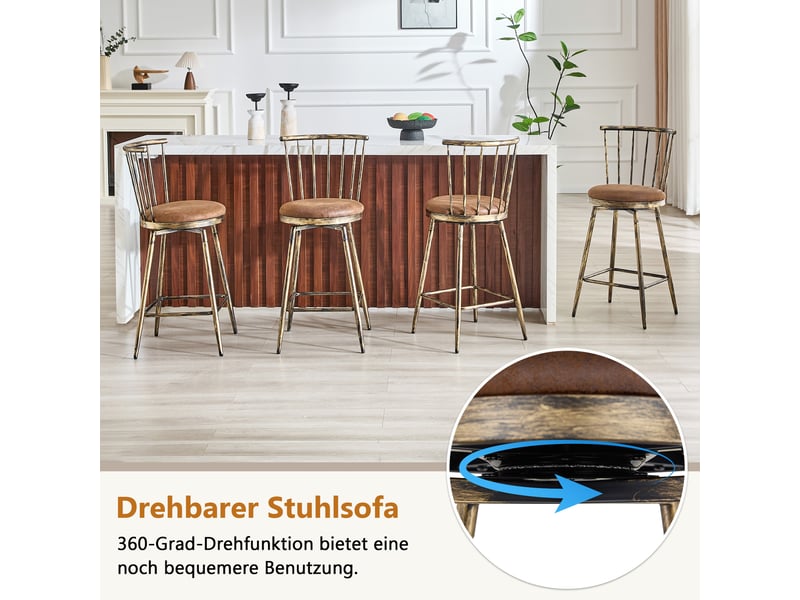  Lot de 2 tabourets de bar,39x39x96 cm,style industriel,tissu,marron  - Conforama D