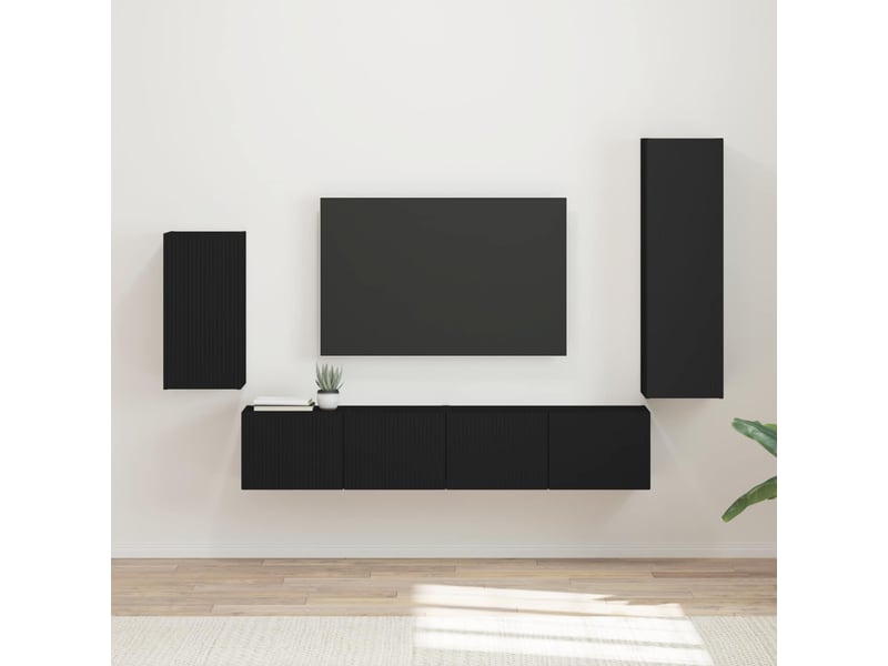  Ensemble meuble tv - banc tv - meuble de rangement 4 pcs noir bois d'ingénierie  - Conforama B