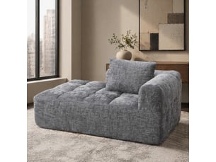 Chaise longue fixe 1 place en tissu gris 158 cm avec coussin et poches latérales, idéale pour votre salon