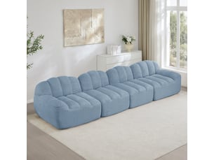 Canapé modulable, canapé 4 places, assise profonde, en tissu, bleu, mousse haute densité