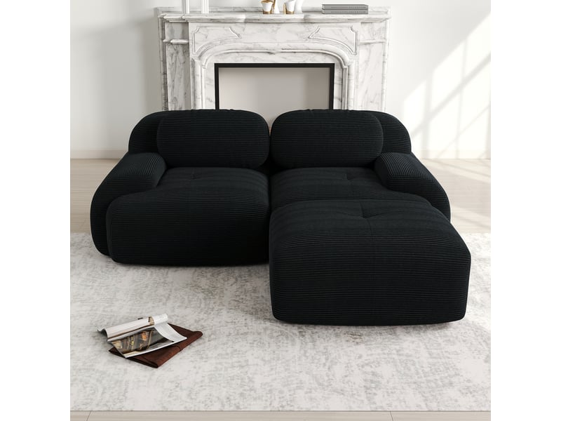 Canapé d'angle modulable en velours côtelé, noir, 208 x 178 x 70 cm Fay Lum - Conforama B