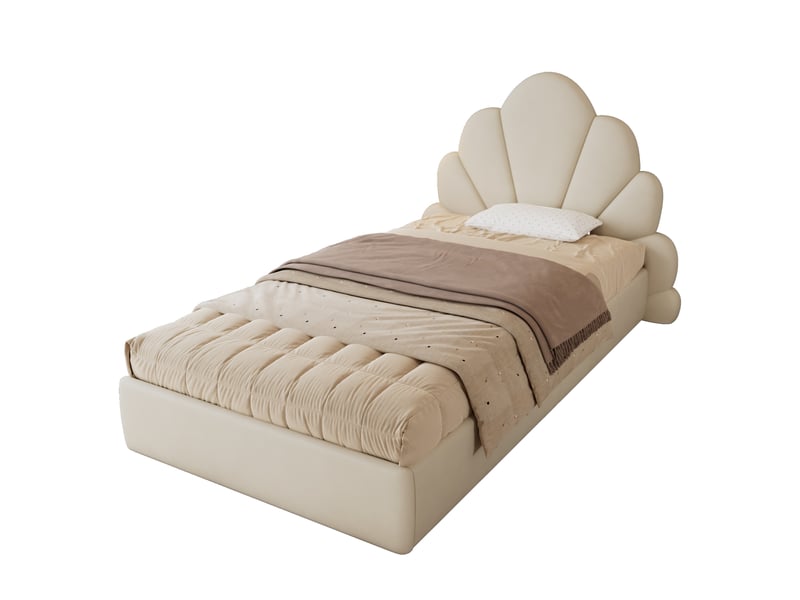  Lit simple enfant tête en pétales 90x200cm design moderne compact avec velours finition beige sans matelas  - Conforama A
