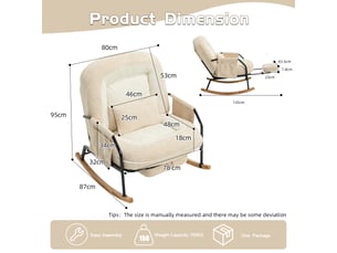 Chaise à bascule - 80 x 87 x 95 cm - beige - fauteuil à rocker inclinable avec repose-pieds et fausse fourrure