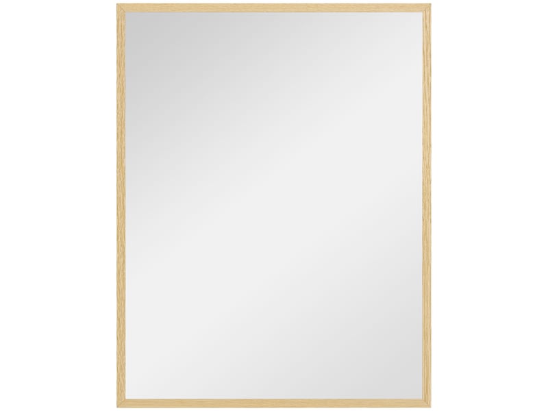  Miroir mural rectangulaire 90 x 70 cm, cadre en bois, idéal pour la salle de bain, naturel, salon ou chambre  - Conforama B