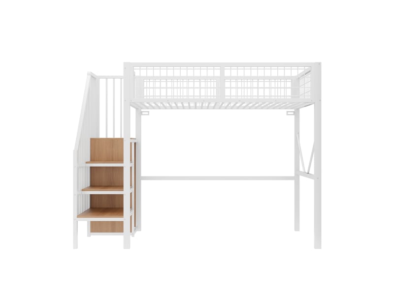 Lit mezzanine enfant 90x200 cm avec led, échelle et rangement, métal blanc, sans matelas - Conforama R