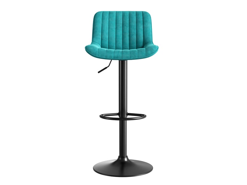  Tabouret de bar pivotant avec hauteur réglable et dossier ergonomique, en velours, métal et bois bleu  - Conforama C