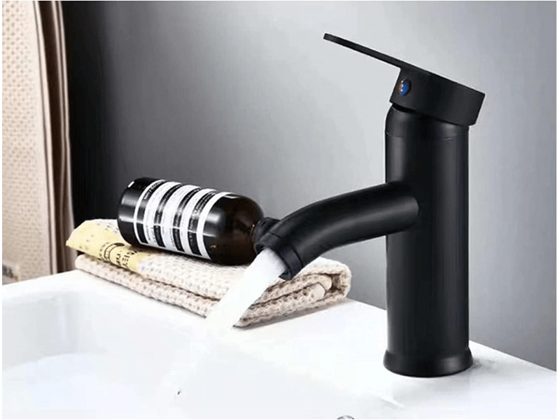 Robinet de lavabo noir mat, mitigeur eau chaude et froide, poignée unique (couleur: noir court) - Conforama E