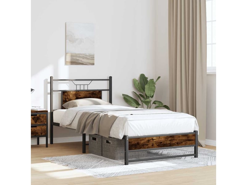  Lit simple- lit adulte -  cadre de lit sans matelas chêne fumé 80x200cm bois d'ingénierie  - Conforama C