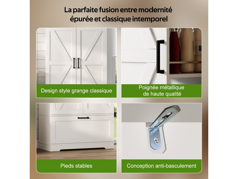 Meuble de cuisine muvano style campagne, armoire blanche 80 x 35 x 180 cm avec étagères réglables - Conforama R