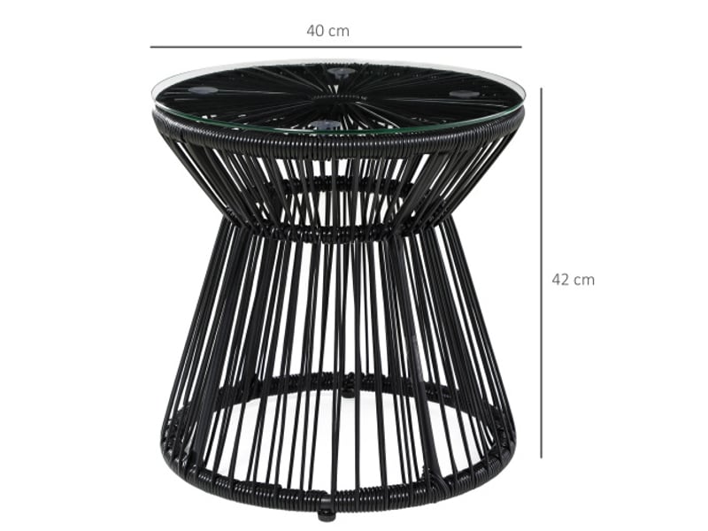  Table de jardin ronde noire, design tambour ajouré, plateau en verre, table bistrot, balcon et jardin  - Conforama C