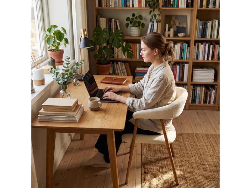  Chaises de salle à manger lot de 2 rembourrée en chenille, pieds en métal effet bois, beige  - Conforama R