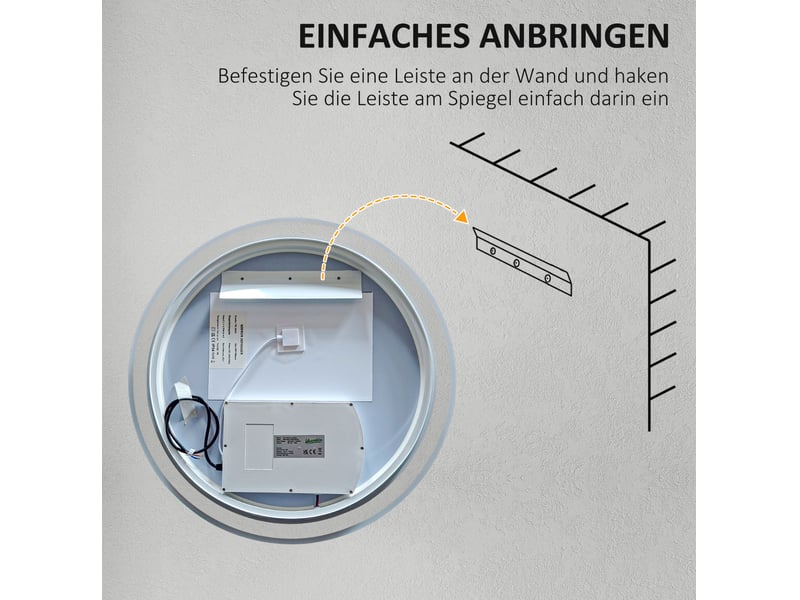  Miroir de salle de bains led 60x60x3 cm tactile avec fonction mémoire métal blanc  - Conforama C