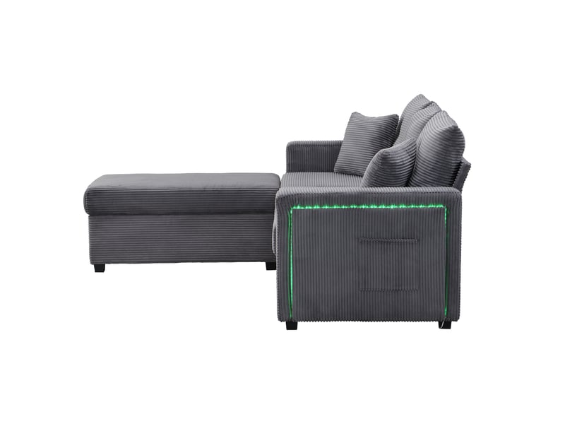  Canapé 3 places avec pouf gris antique - canapé d'angle modulable en velours côtelé avec led  - Conforama W