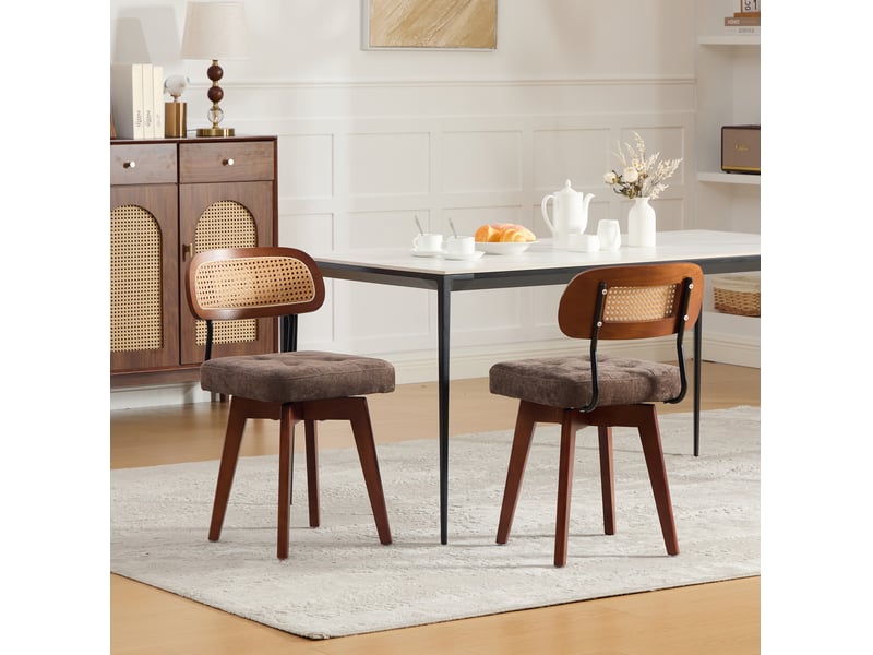  Lot de 2 chaises de salle à manger pivotantes 360° en chenille et rotin tressé homvra  - Conforama B