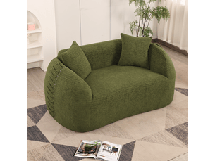Canapé compressé 2 places 155x90x67 cm sans montage, sans structure, accoudoirs avec lacets, 2 coussins, mousse, tissu chenille vert