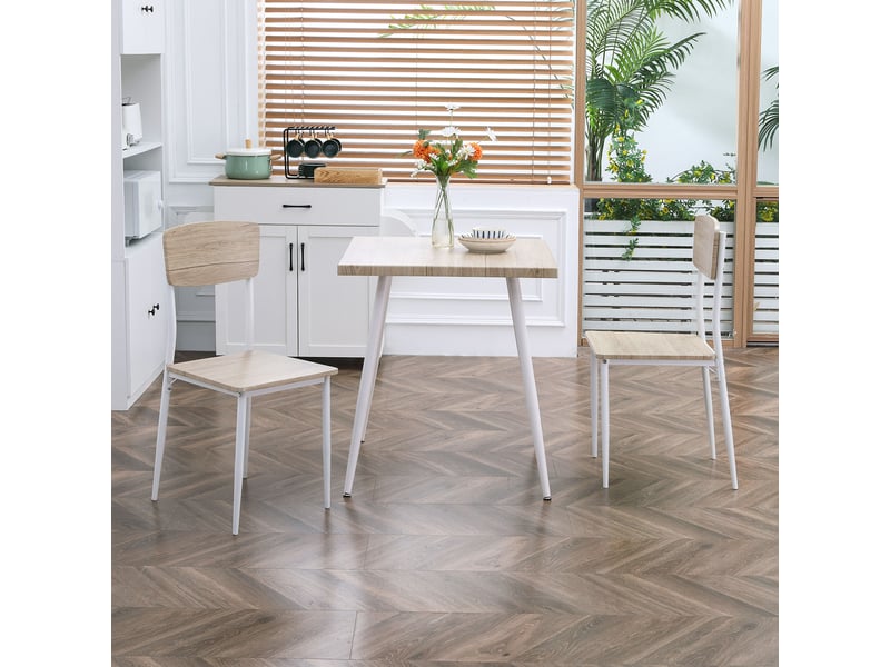  Ensemble table à manger carrée 3 pièces avec 2 chaises cuisine salle à manger plateau mdf châssis métal blanc  - Conforama D