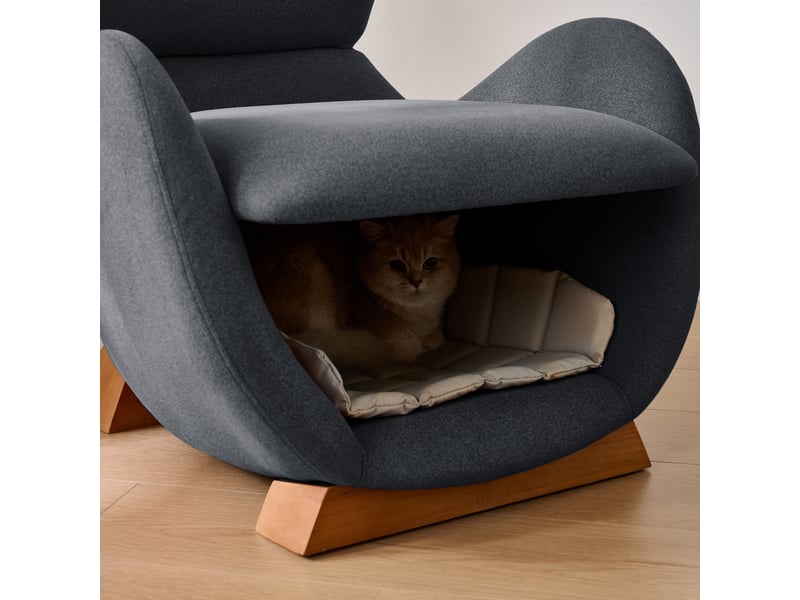  Fauteuil avec niche  en tissu anti-griffes, fauteuil design requin baleine gris avec cadre en bois massif, 66x69x76cm.  - Conforama R