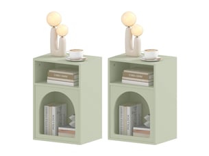 Lot de 2 tables de chevet, table de nuit avec compartiments ouverts, design arqué, 40 x 30 x 60 cm, vert clair