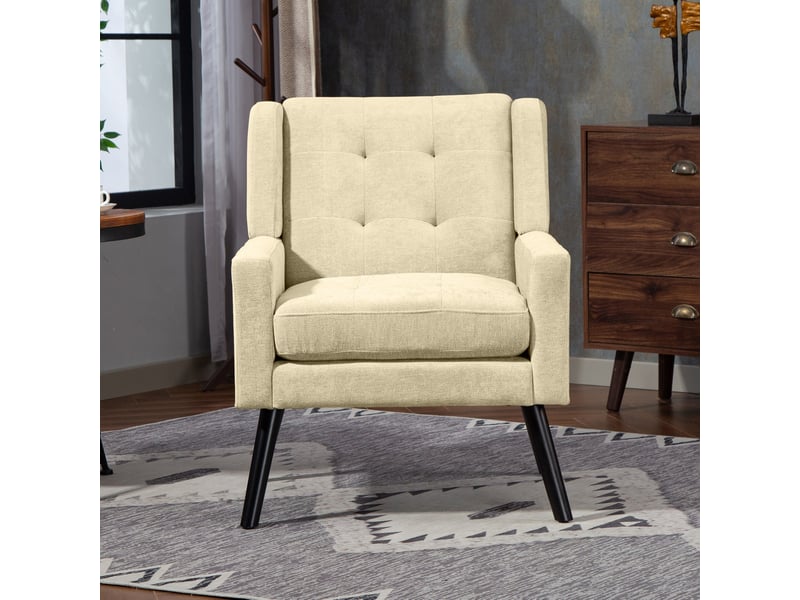  Ensemble de fauteuils d'appoint tcqpz 2 pièces 1 place et 2 places en tissu beige avec mousse haute densité, tufting et pieds en bois massif pour salon ou bureau à domicile  - Conforama E