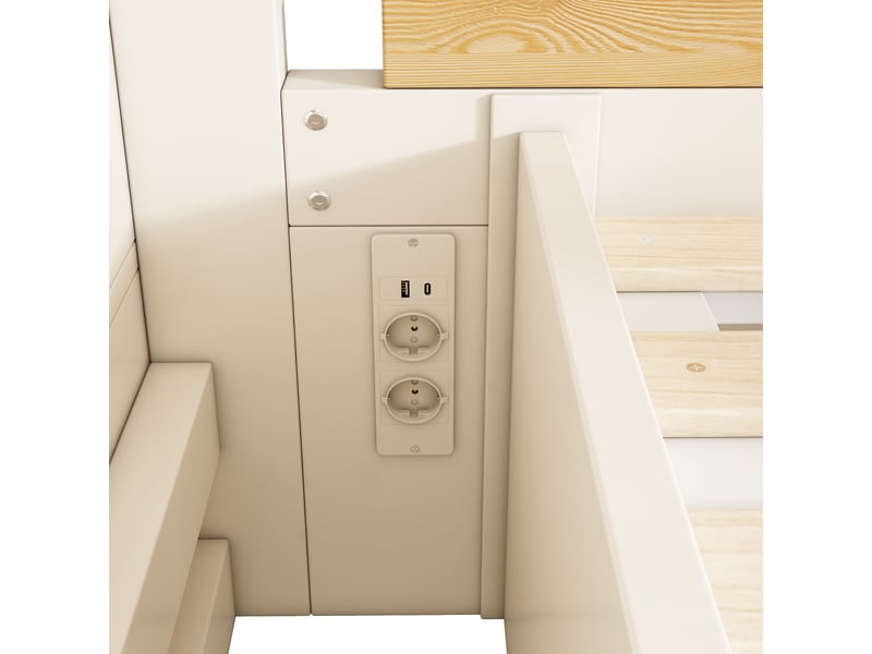  Lit superposé enfant,90x200140x200 cm,avec rangement,mdf,blanc et naturel  - Conforama E
