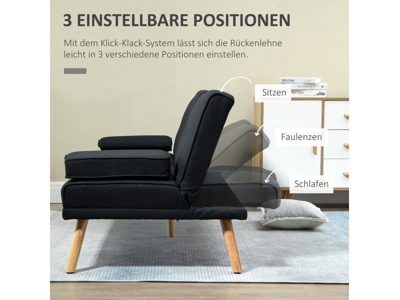  Canapé convertible 3 places avec dossier réglable, table pliante et porte-gobelets en polyester gris  - Conforama D