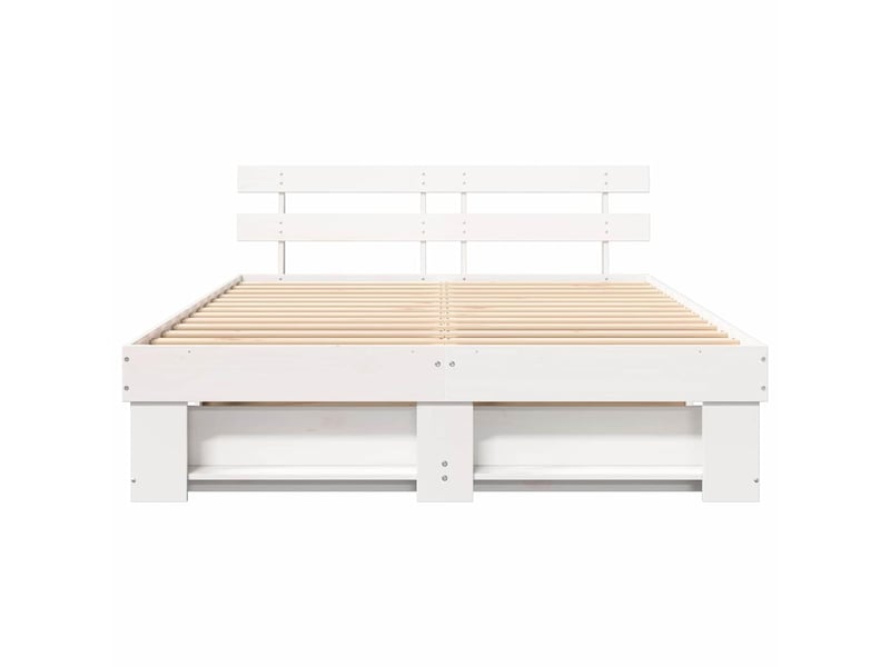  Lit double- lit adulte -  cadre de lit avec tête de lit blanc 150 x 200 cm pin massif  - Conforama D