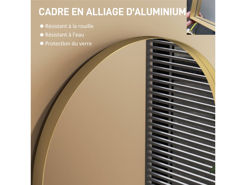  Miroir mural arqué miroir de salle de bain avec cadre en alliage d'aluminium pour chambre salon entrée 50 × 70 cm or  - Conforama E