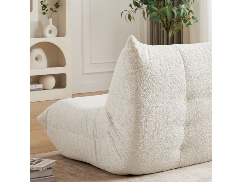 Fauteuil canapé - chauffeuse de sol ergonomique, mousse haute densité, salon et chambre - en chenille blanc  - Conforama D