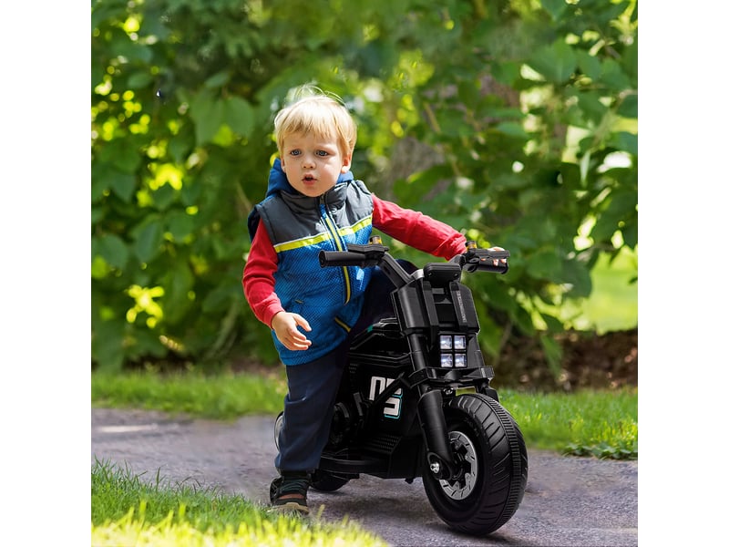  Moto électrique pour enfants de 3 à 5 ans, en polypropylène et métal, avec roues, klaxon et musique, 86 x 44 x 58 cm, noire  - Conforama C
