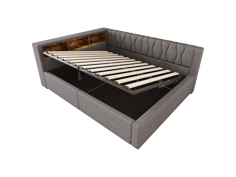  Lit de jour, canapé-lit, 140 x 200 cm, sans matelas, suspension hydraulique, avec bande led à intensité variable, étagère pratique et port usb, gris  - Conforama E