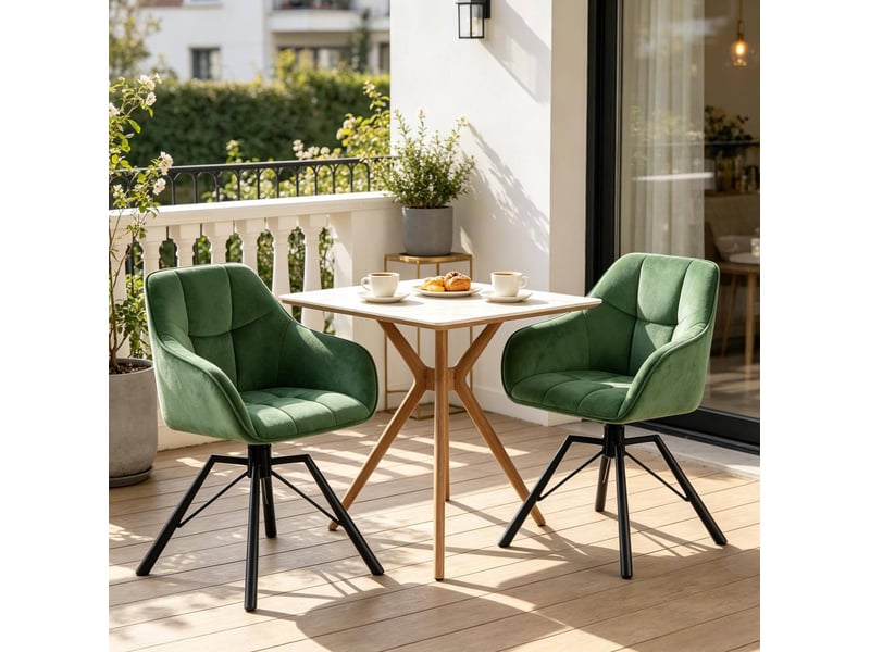  Lot de 2 chaises de salle à manger pivotantes à 360°, avec accoudoirs, velours vert foncé  - Conforama C